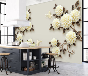 3D White Flowers 1535 Wall Murals