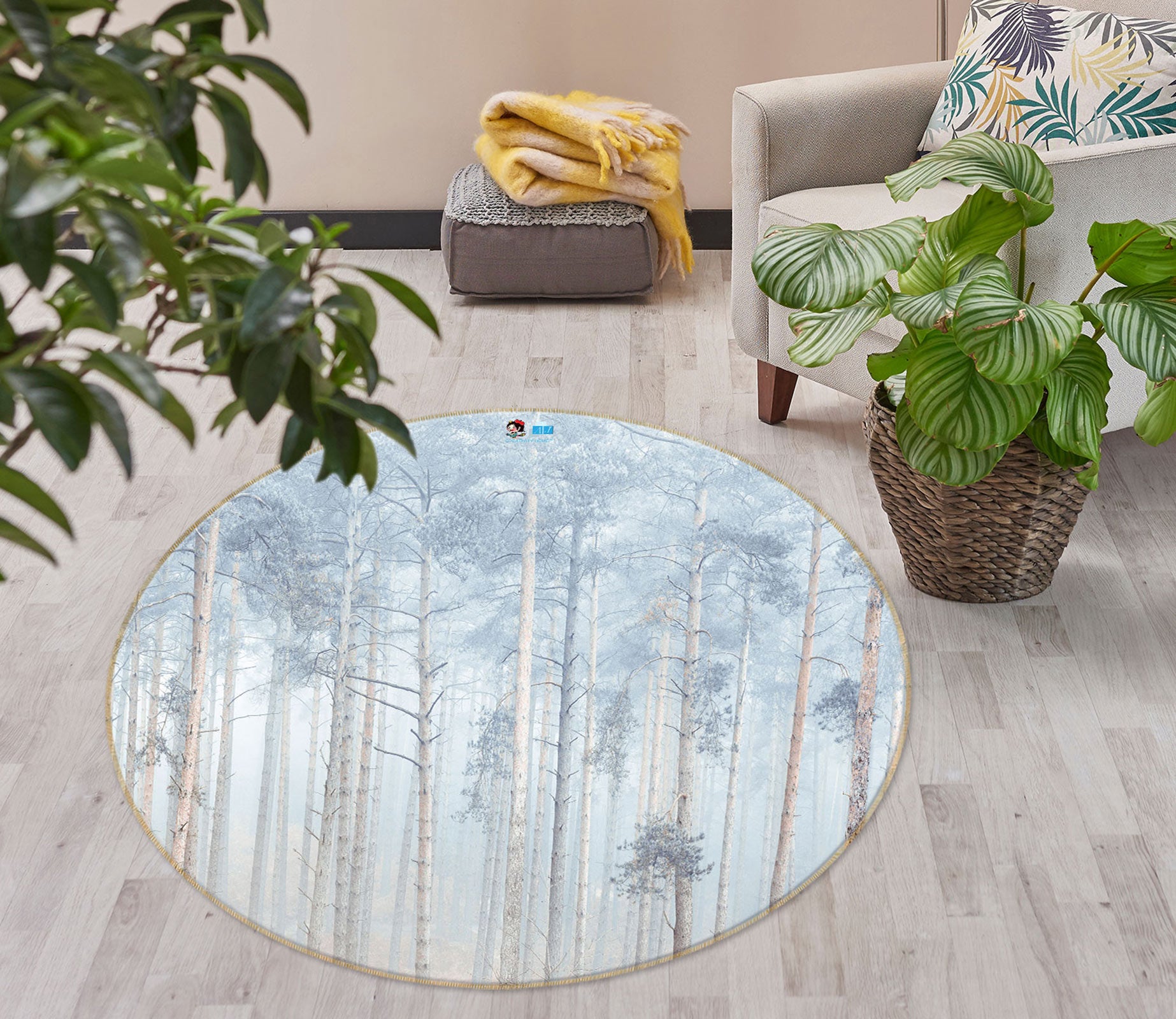 3D Tree Leaves 7593 Assaf Frank Rug Round Non Slip Rug Mat