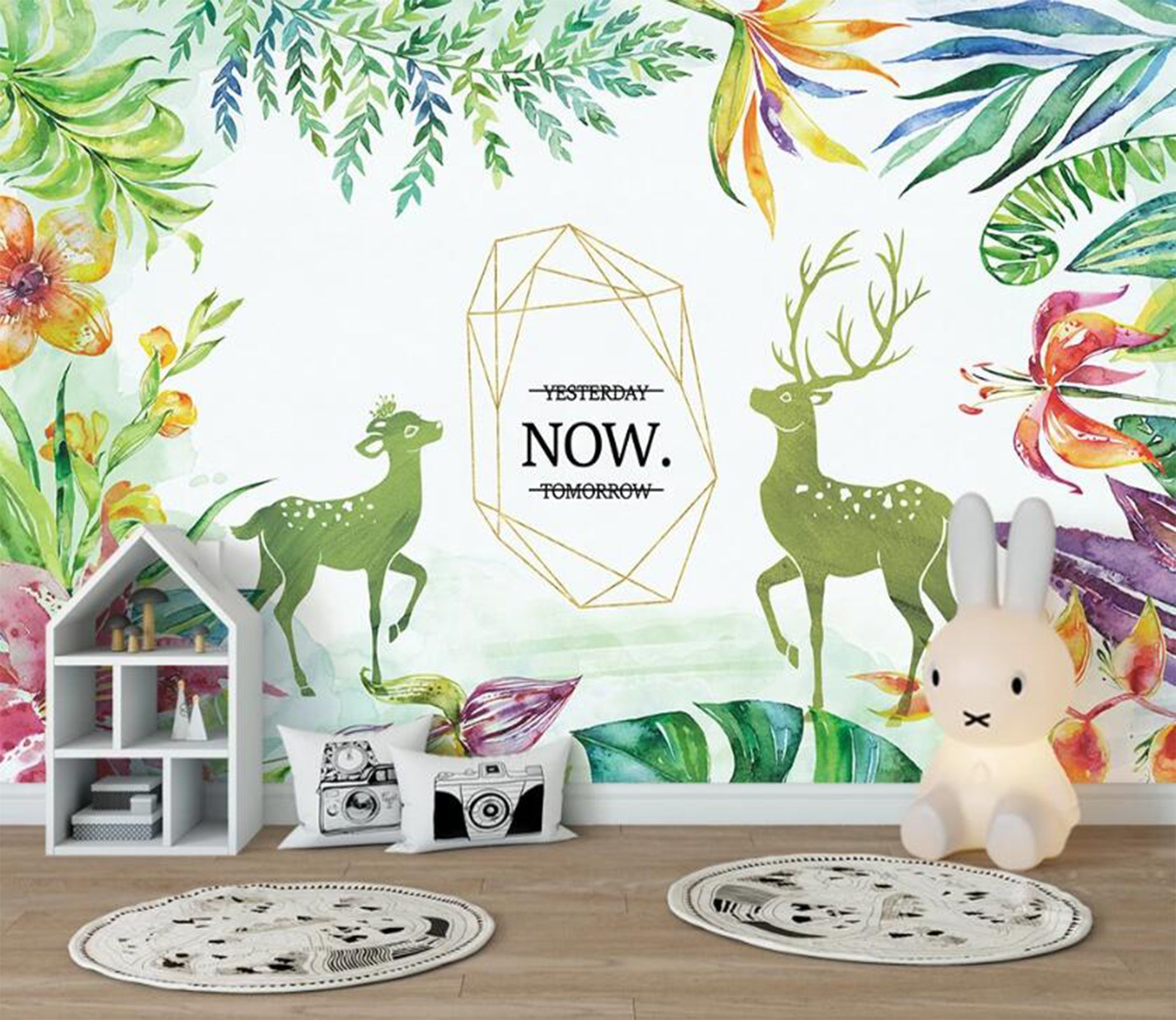 3D Green Cute Deer 2546 Wall Murals
