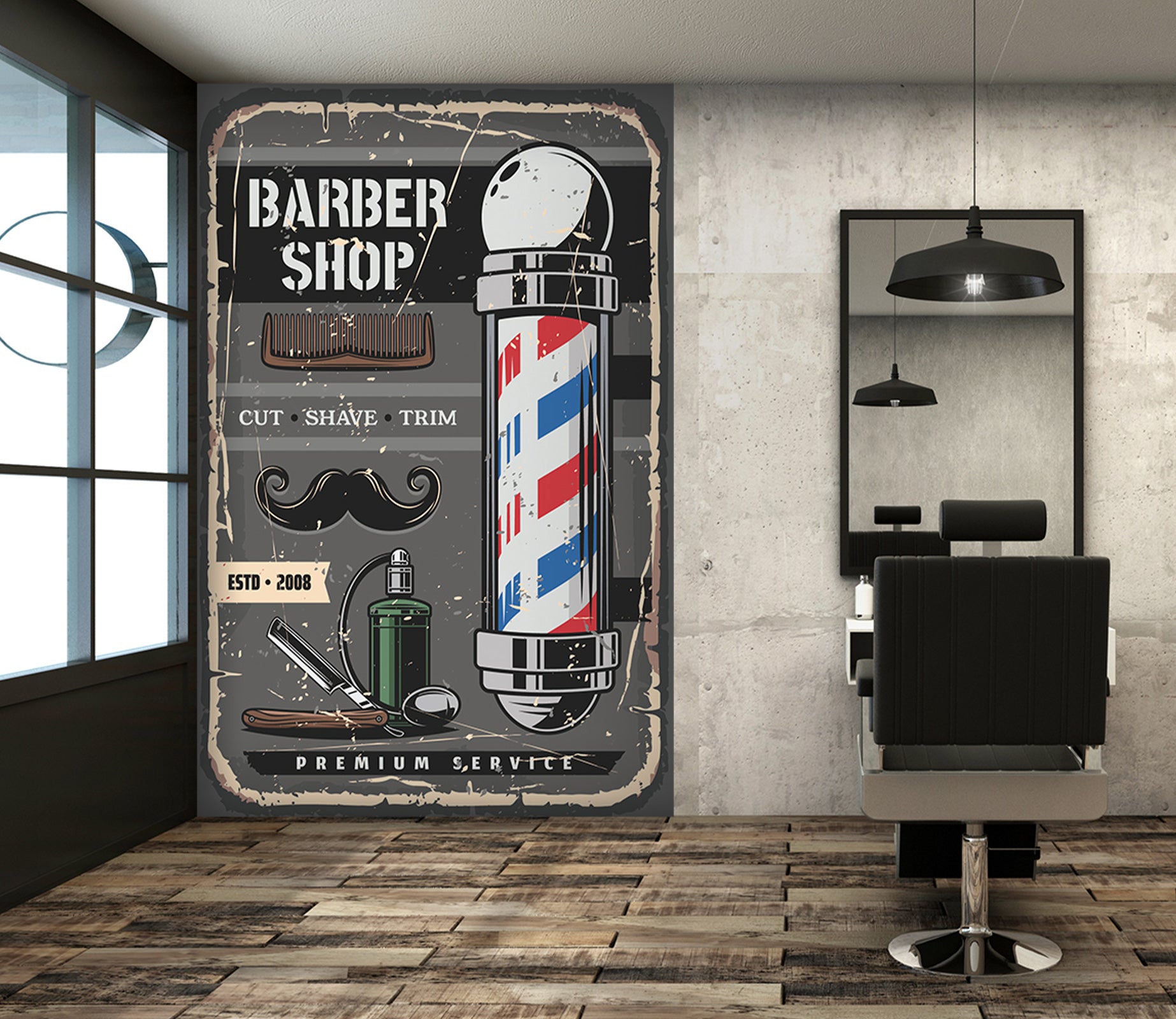 3D Color Bar Beard 115217 Barber Shop Wall Murals