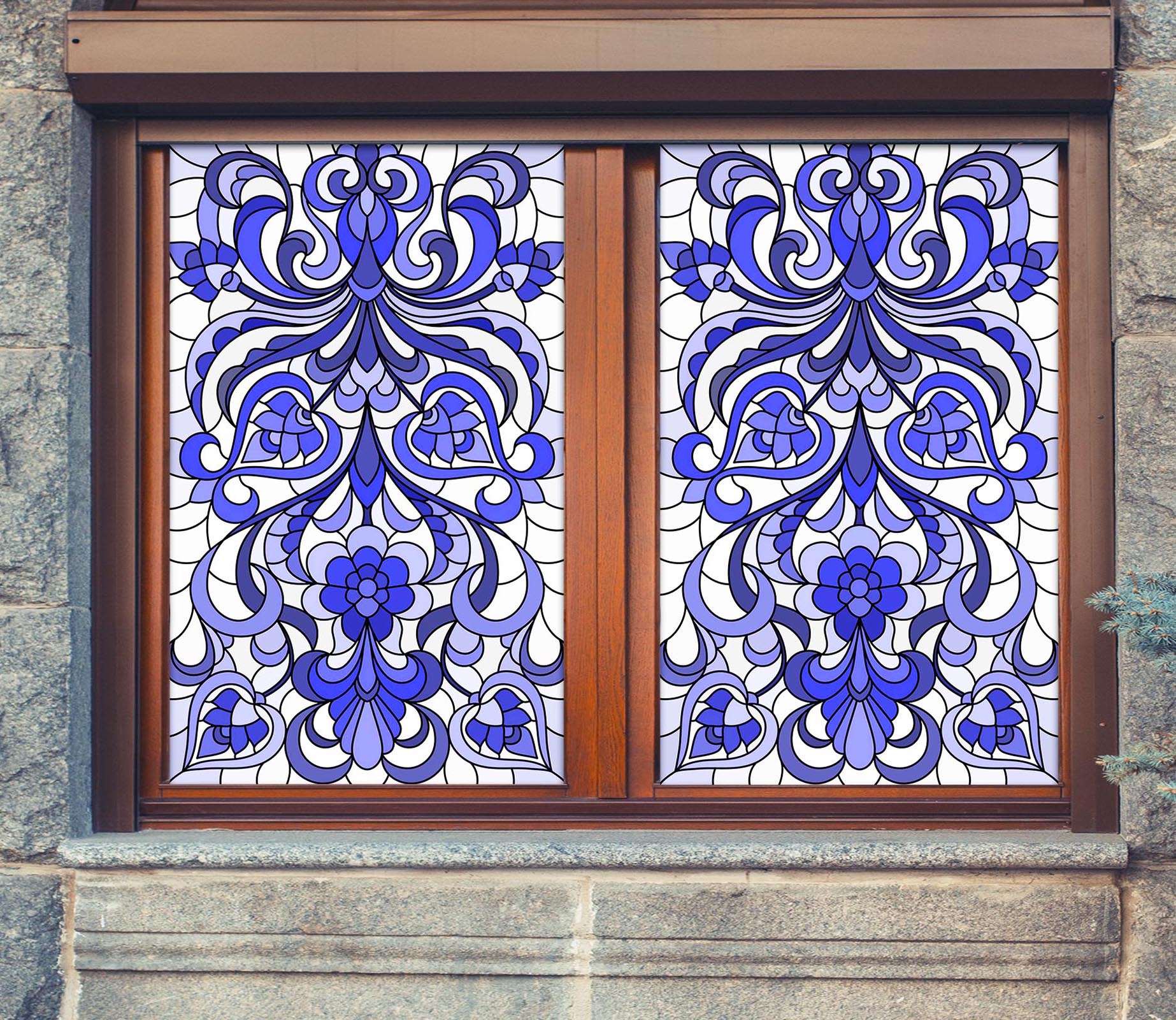 3D Blue Flower 154 Window Film Print Sticker Cling Stained Glass UV Block