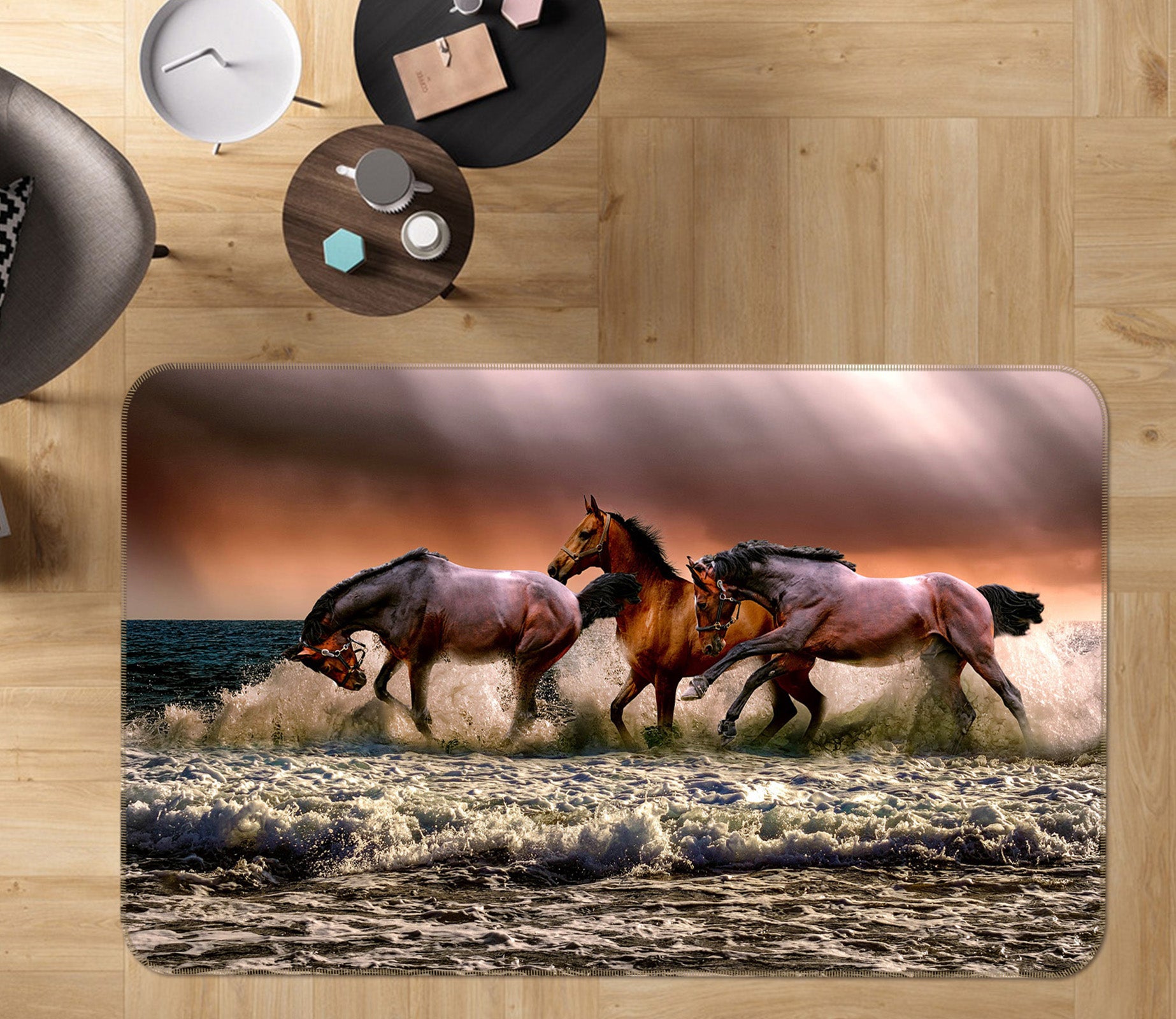 3D Seaside Horse 008 Animal Non Slip Rug Mat