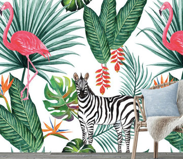 3D Flamingo Zebra WG191 Wall Murals