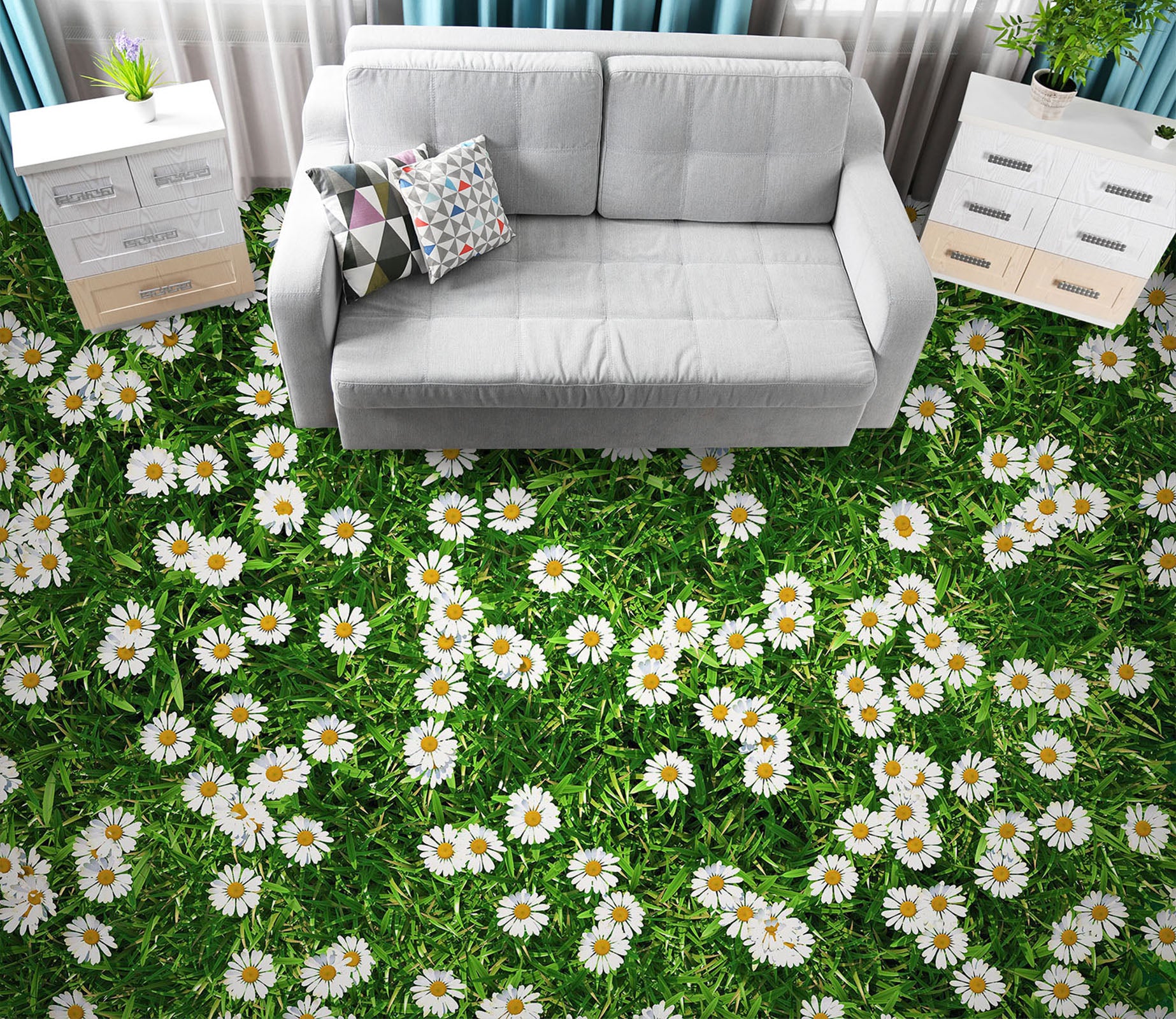 3D Fresh White Daisies 021 Floor Mural  Wallpaper Murals Rug & Mat Print Epoxy waterproof bath floor