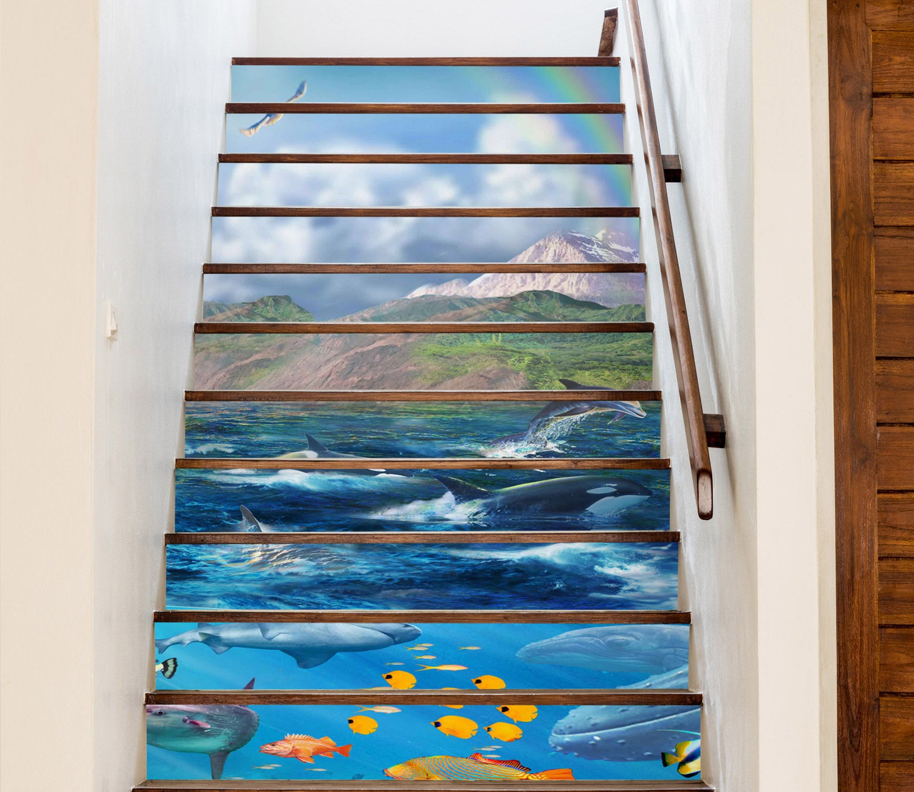 3D Mountain Wave Ocean Fish 96182 Adrian Chesterman Stair Risers