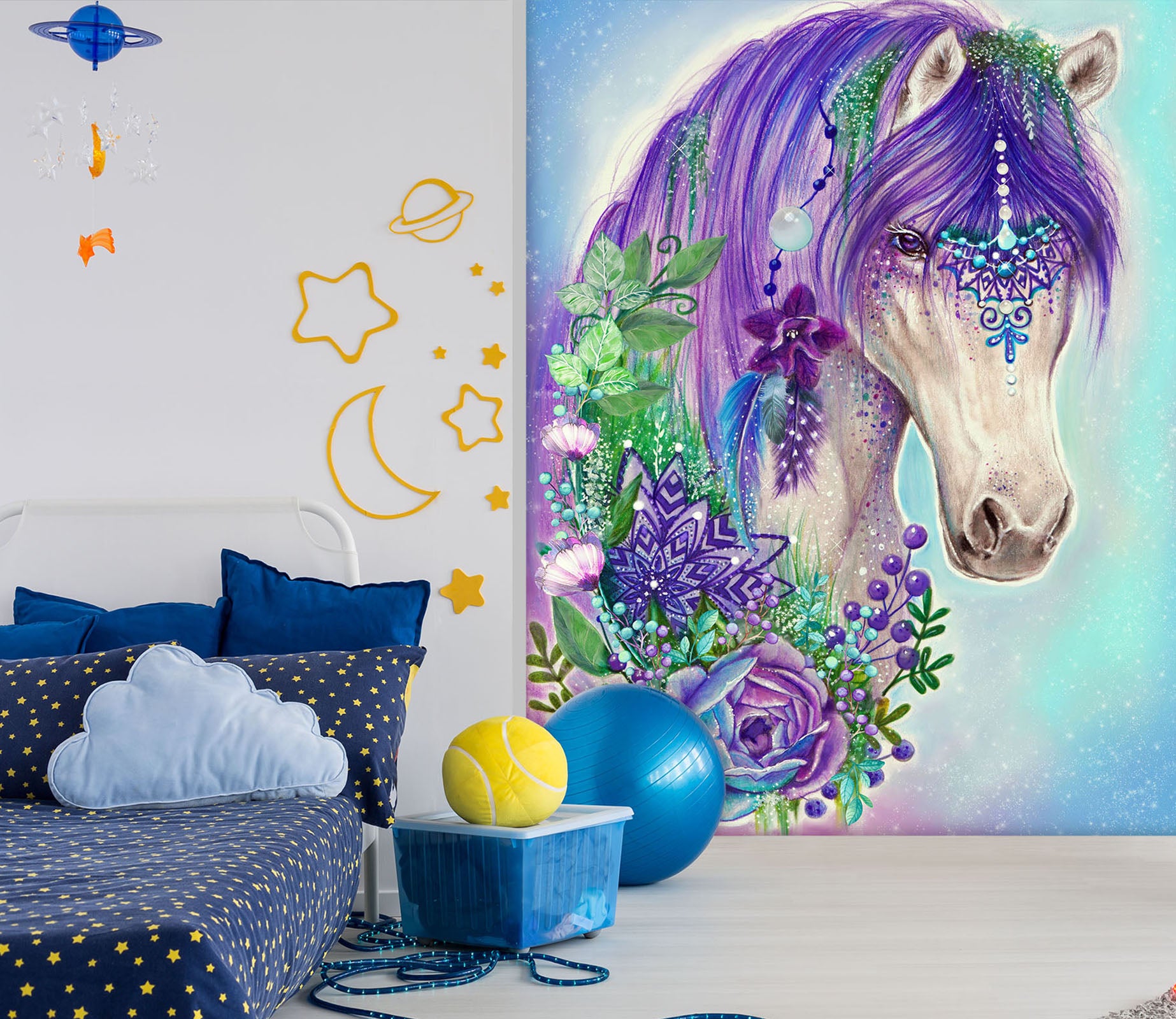 3D Purple Unicorn Petals 8433 Sheena Pike Wall Mural Wall Murals