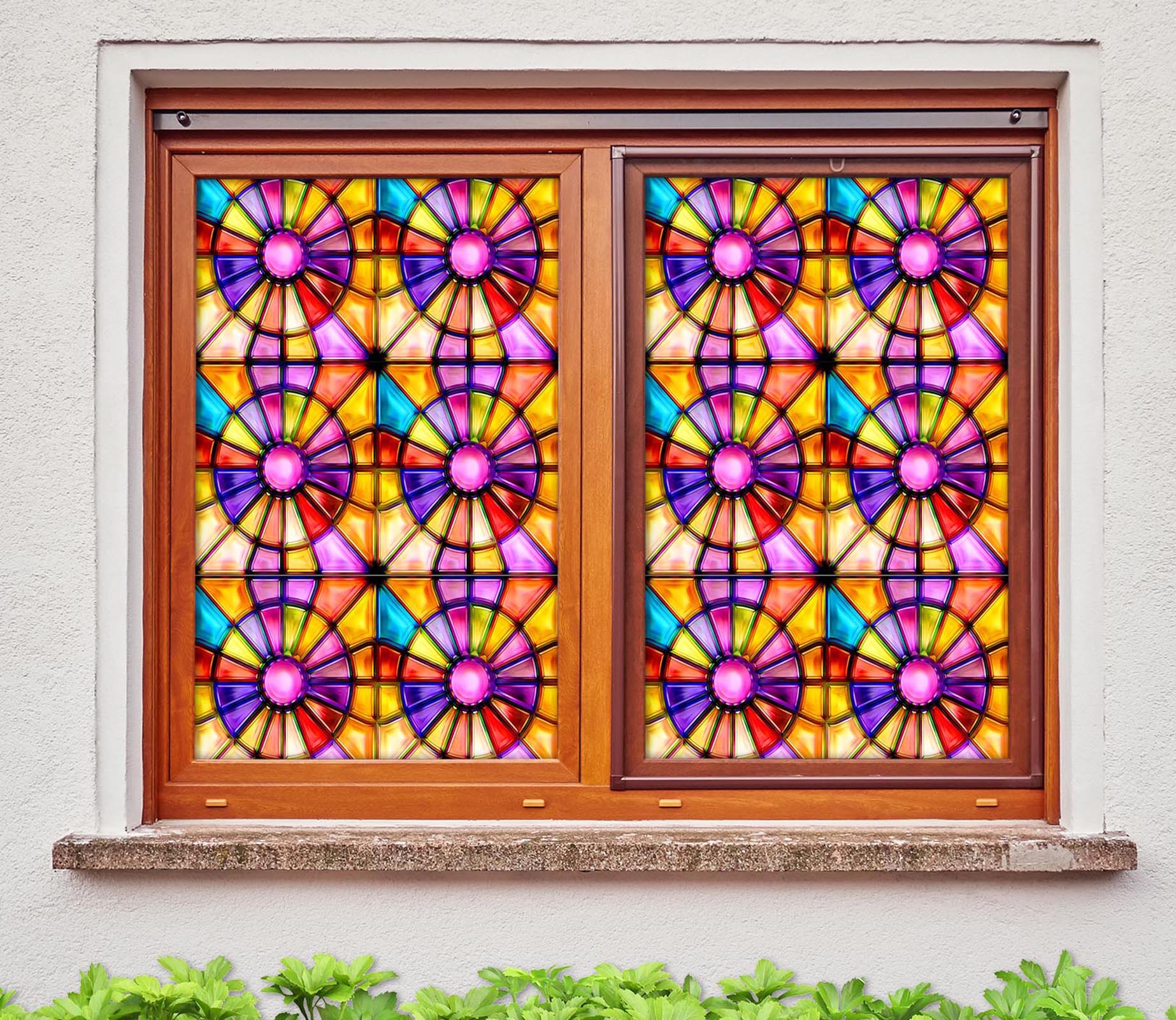 3D Colored Circle 273 Window Film Print Sticker Cling Stained Glass UV Block