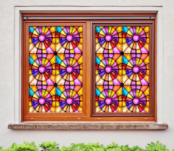 3D Colored Circle 273 Window Film Print Sticker Cling Stained Glass UV Block