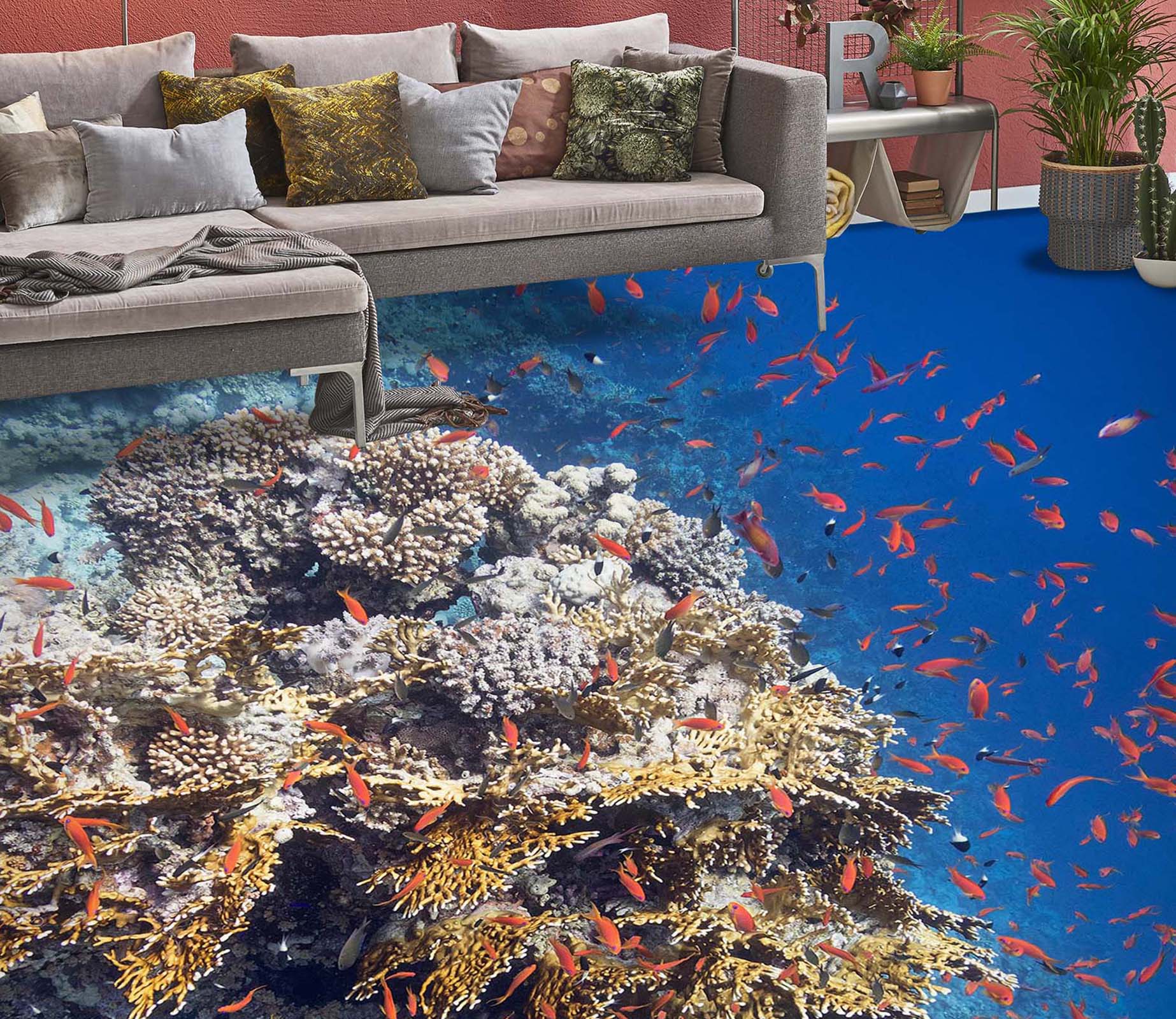 3D Dense Red Small Fish 597 Floor Mural  Wallpaper Murals Rug & Mat Print Epoxy waterproof bath floor