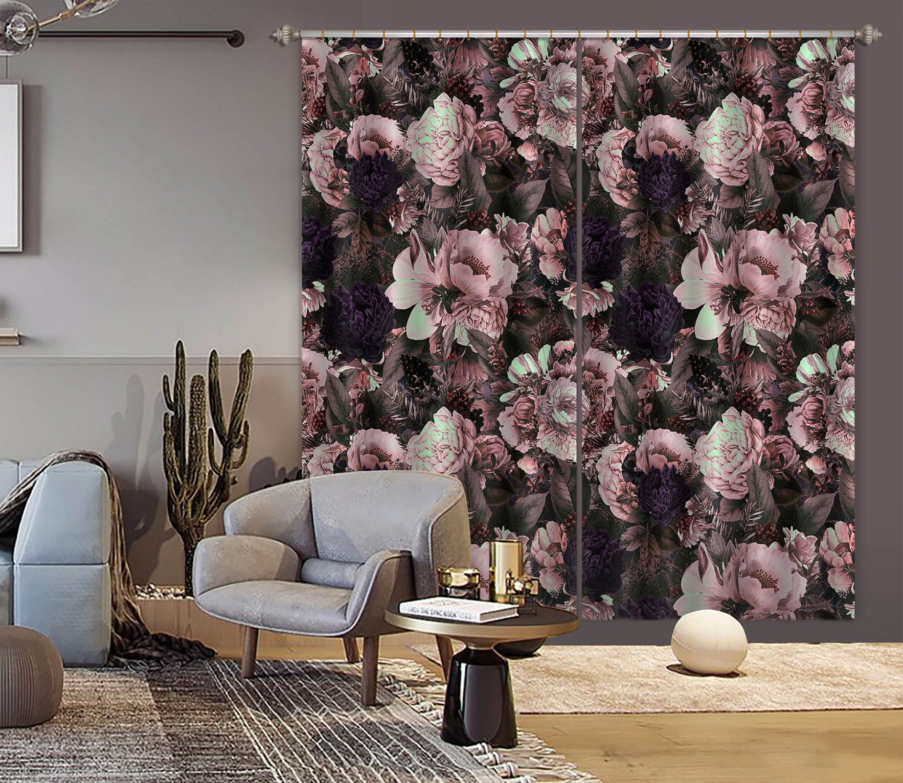 3D Pink Rose 170 Uta Naumann Curtain Curtains Drapes