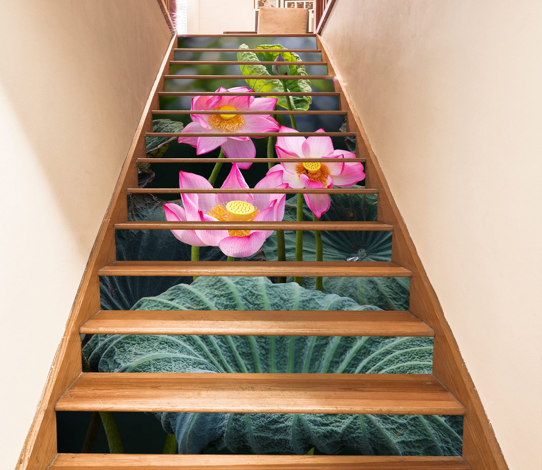 3D Beautiful Pink Lotus 524 Stair Risers