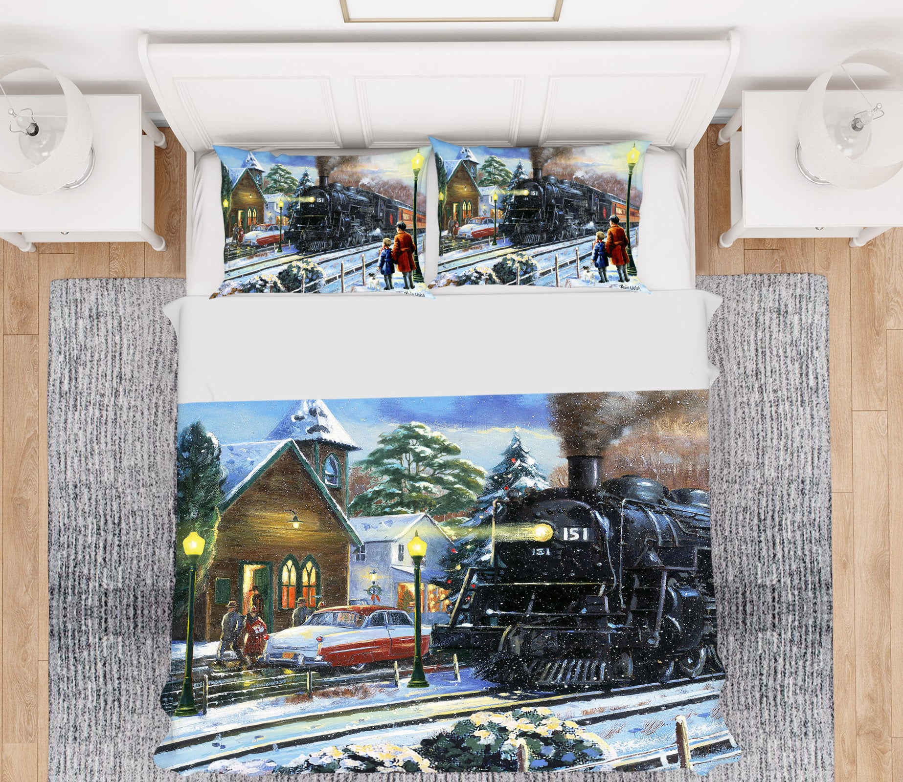 3D Houses Train 12525 Kevin Walsh Bedding Bed Pillowcases Quilt