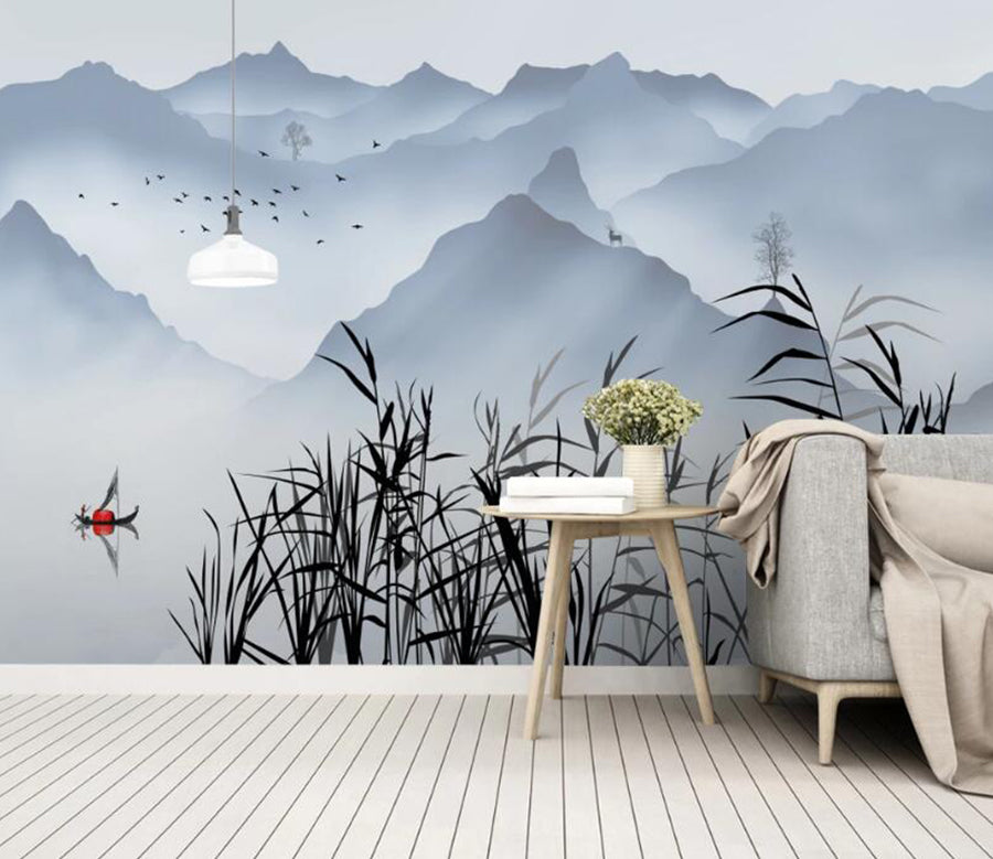 3D Blue Distant Mountains 839 Wall Murals