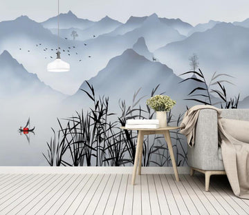 3D Blue Distant Mountains 839 Wall Murals