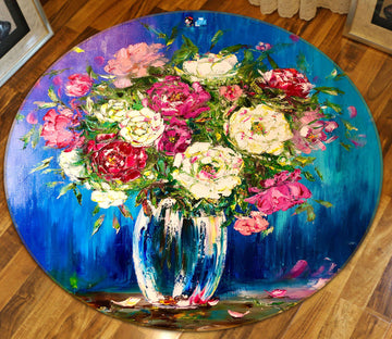 3D Colorful Flower Vase 872 Skromova Marina Rug Round Non Slip Rug Mat