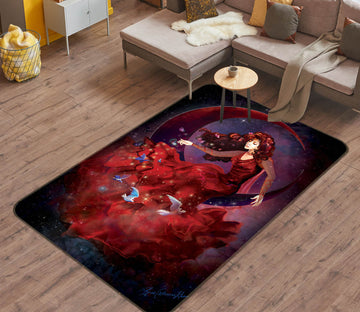 3D Red Girl 3032 Rose Catherine Khan Rug Non Slip Rug Mat