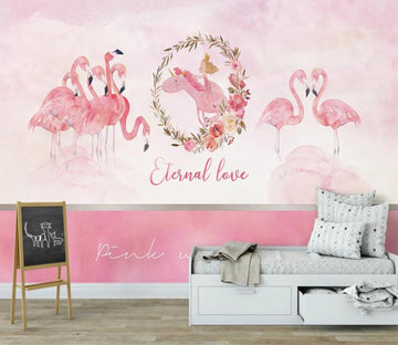 3D Pink Pony Surrounded By Flowers 2433 Wall Murals