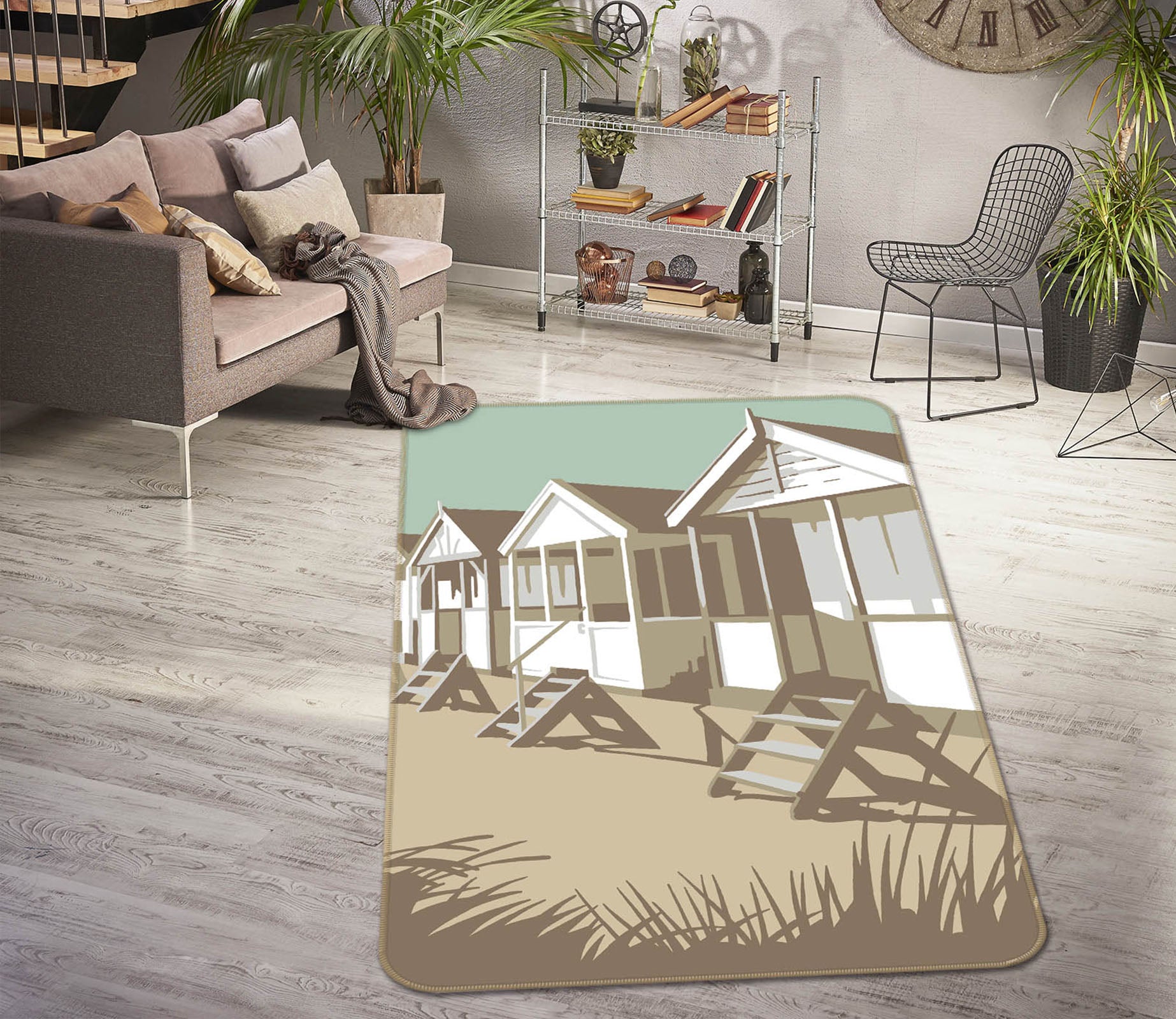 3D Southwold Huts 1149 Steve Read Rug Non Slip Rug Mat