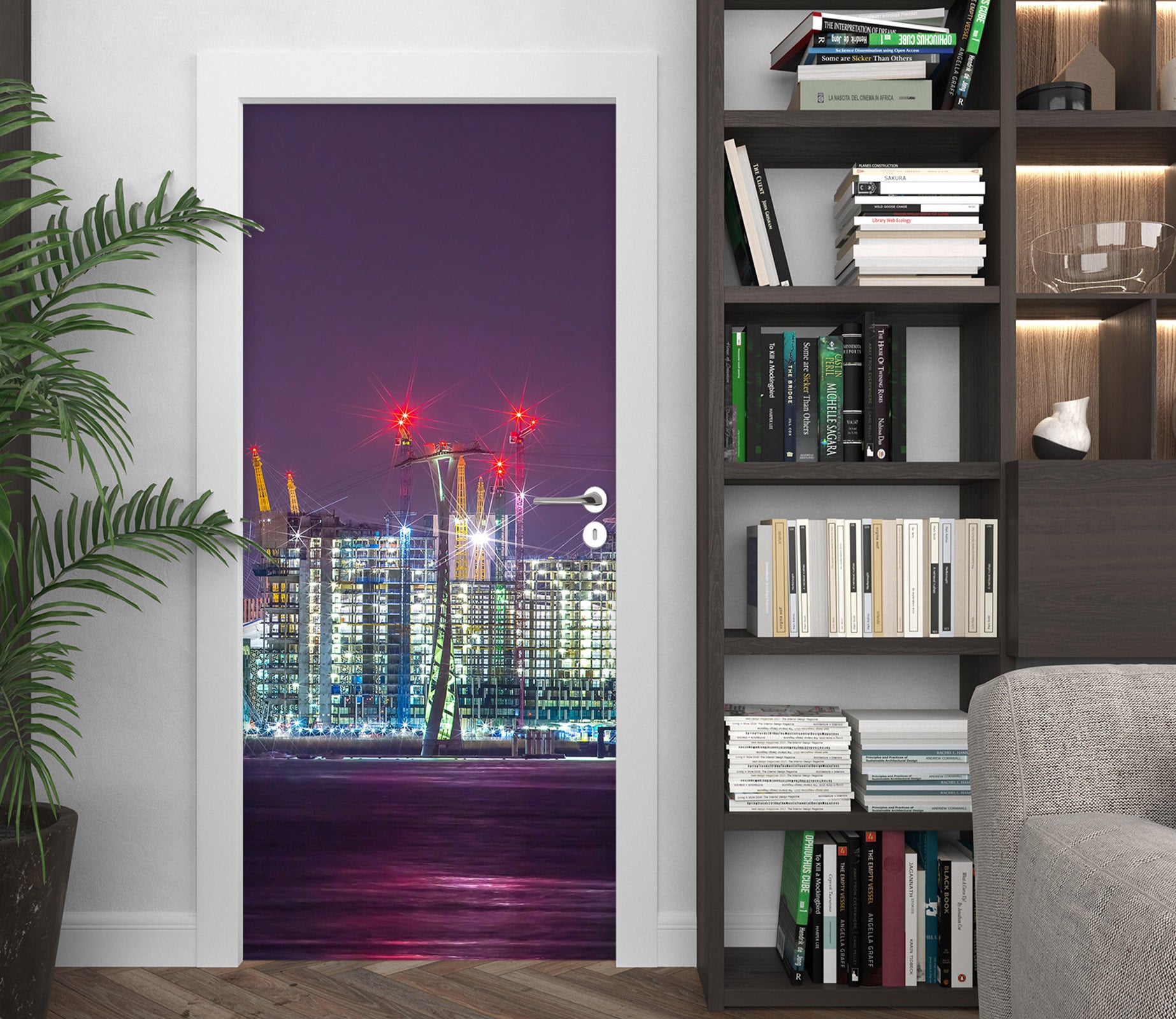 3D Color Building Night 106153 Assaf Frank Door Mural