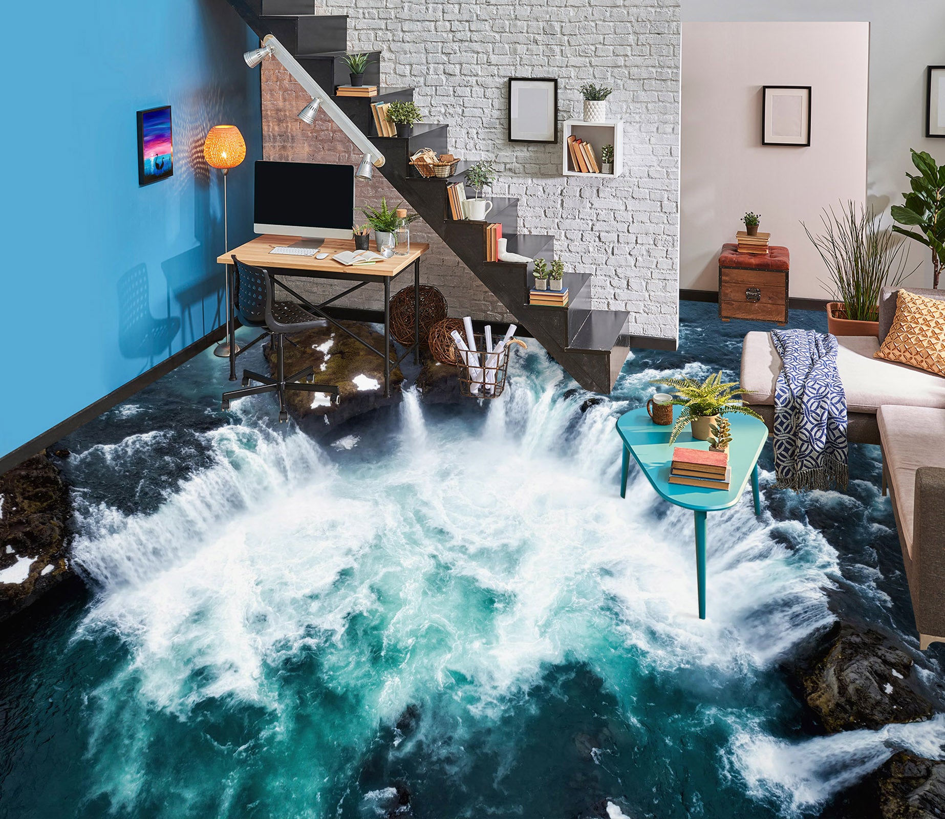 3D Fierce And Galloping Lake 354 Floor Mural  Wallpaper Murals Rug & Mat Print Epoxy waterproof bath floor