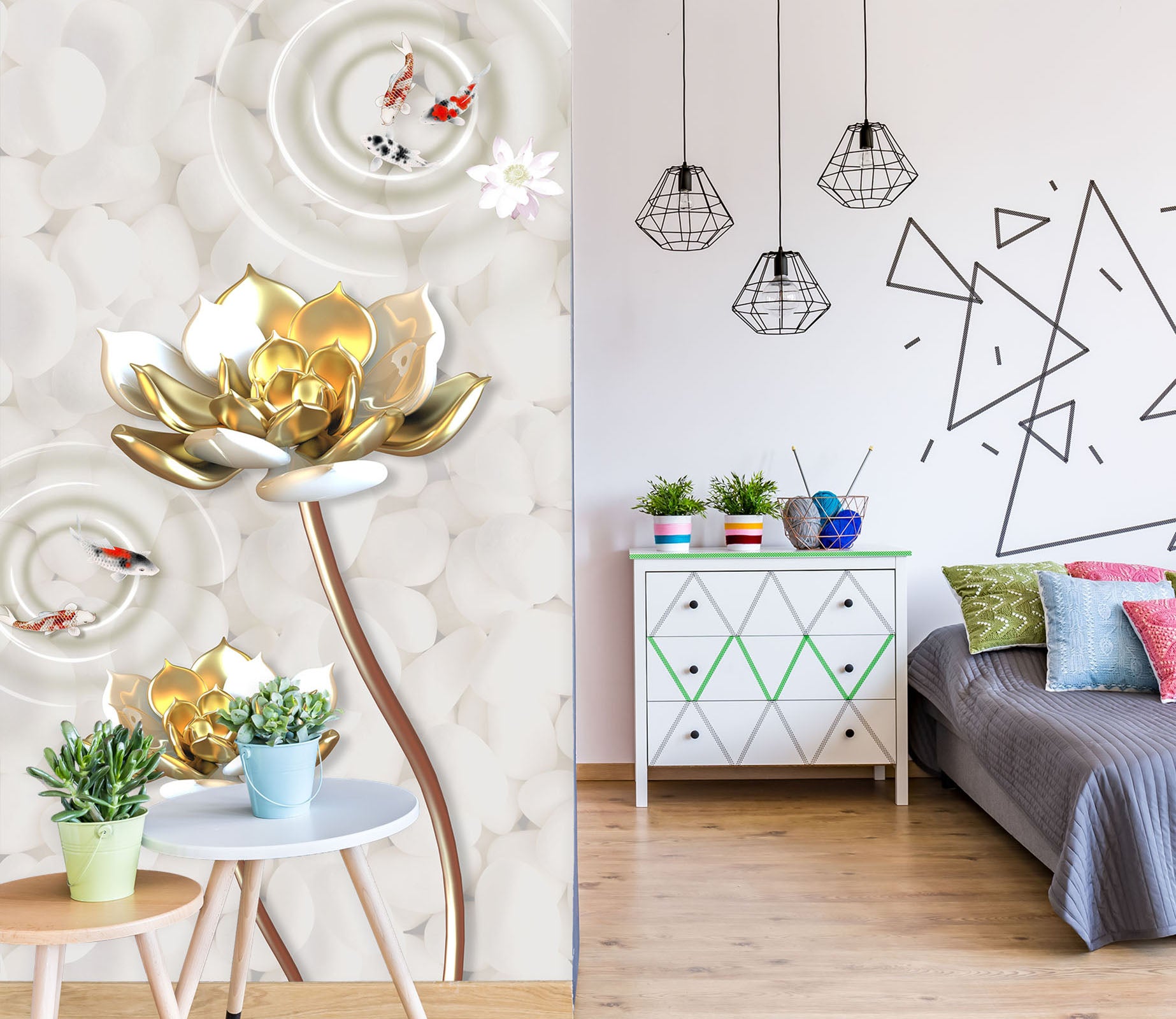 3D Golden Lotus 1858 Wall Murals