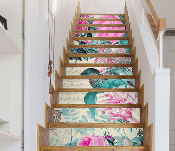 3D Bird Flower Pink 109176 Andrea Haase Stair Risers