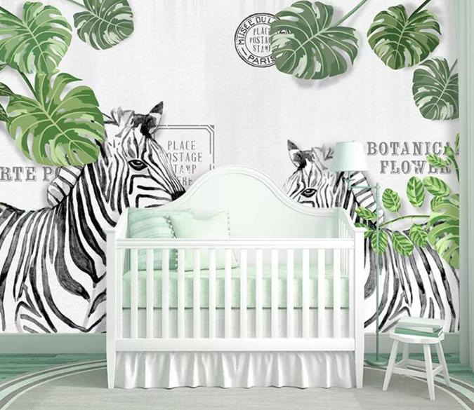 3D Zebra Green Leaf 469 Wall Murals Wallpaper AJ Wallpaper 2 
