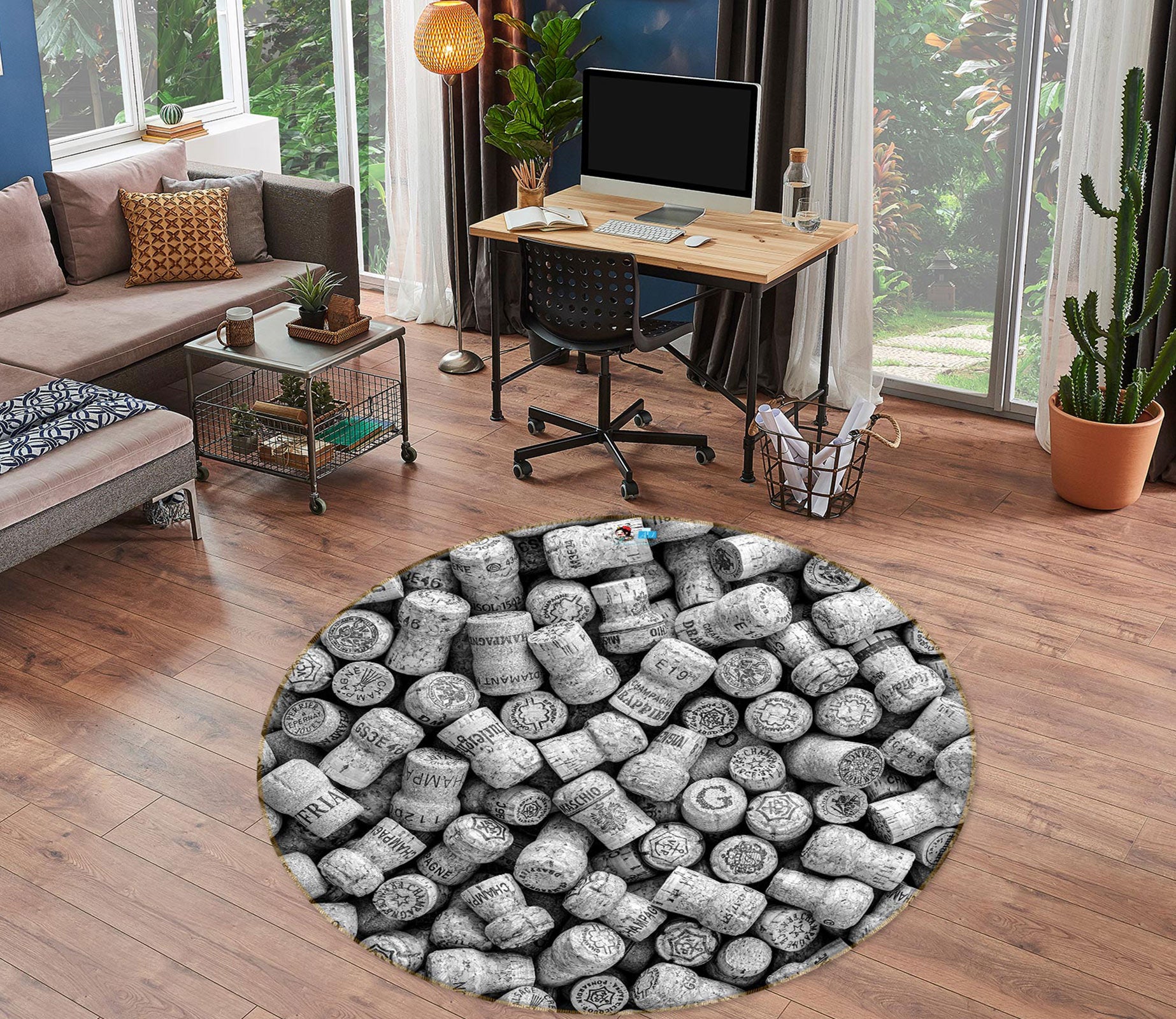 3D Gray Bottle 7580 Assaf Frank Rug Round Non Slip Rug Mat