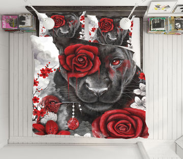3D Red Rose Panther 8602 Sheena Pike Bedding Bed Pillowcases Quilt Cover Duvet Cover