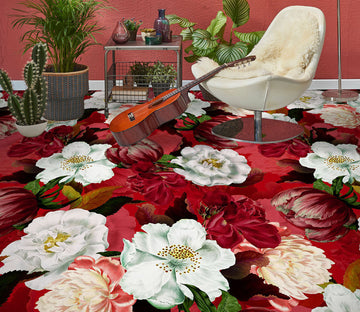 3D Red White Flowers Pattern 10009 Uta Naumann Floor Mural  Wallpaper Murals Self-Adhesive Removable Print Epoxy