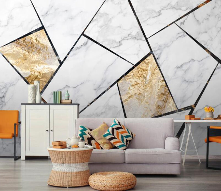 3D White And Gilt 682 Wall Murals