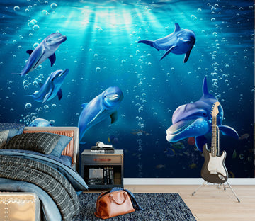 3D Dolphin Swimming 1639 Wall Murals