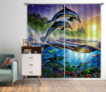 3D Dolphin Ocean 037 Adrian Chesterman Curtain Curtains Drapes