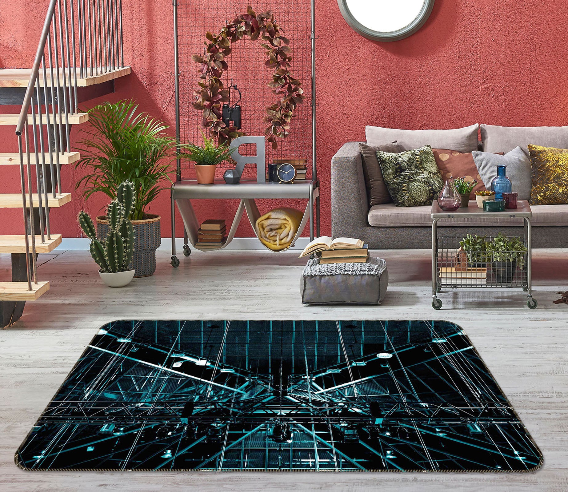 3D Steel Fence 1009 Noirblanc777 Rug Non Slip Rug Mat