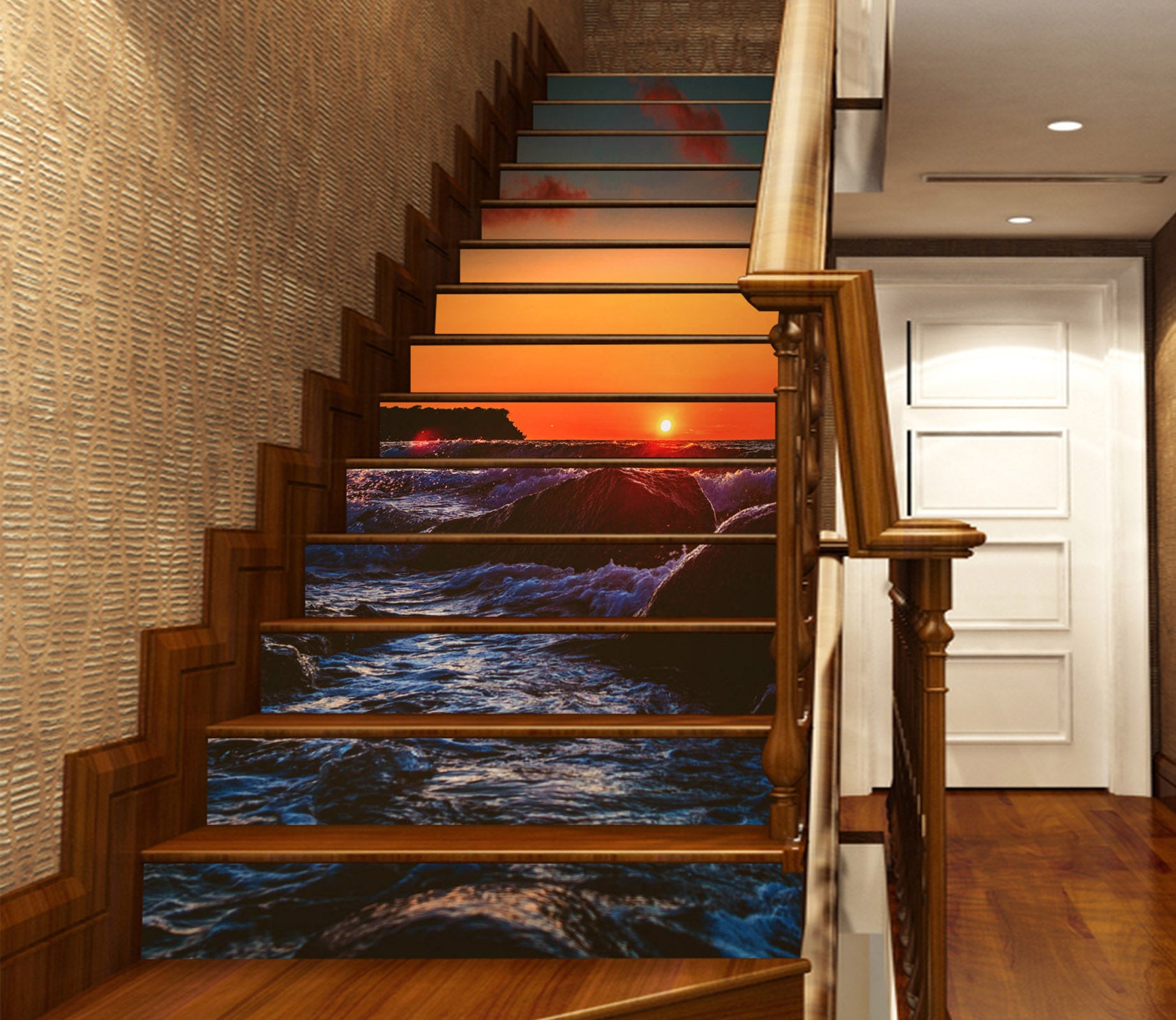 3D Sunset Over Reef Sea Water 636 Stair Risers