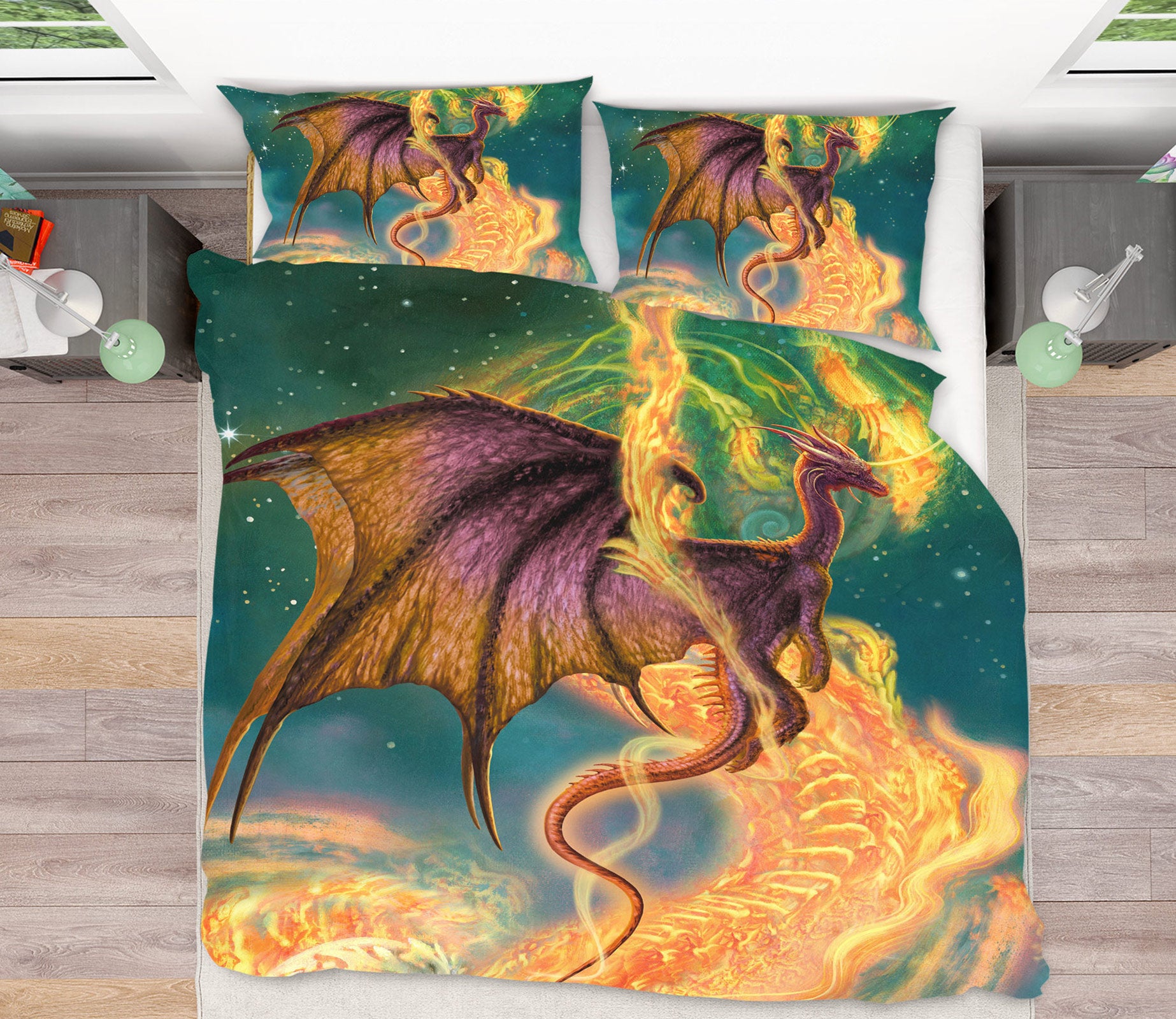 3D Starry Golden Pattern Dragon 7044 Ciruelo Bedding Bed Pillowcases Quilt