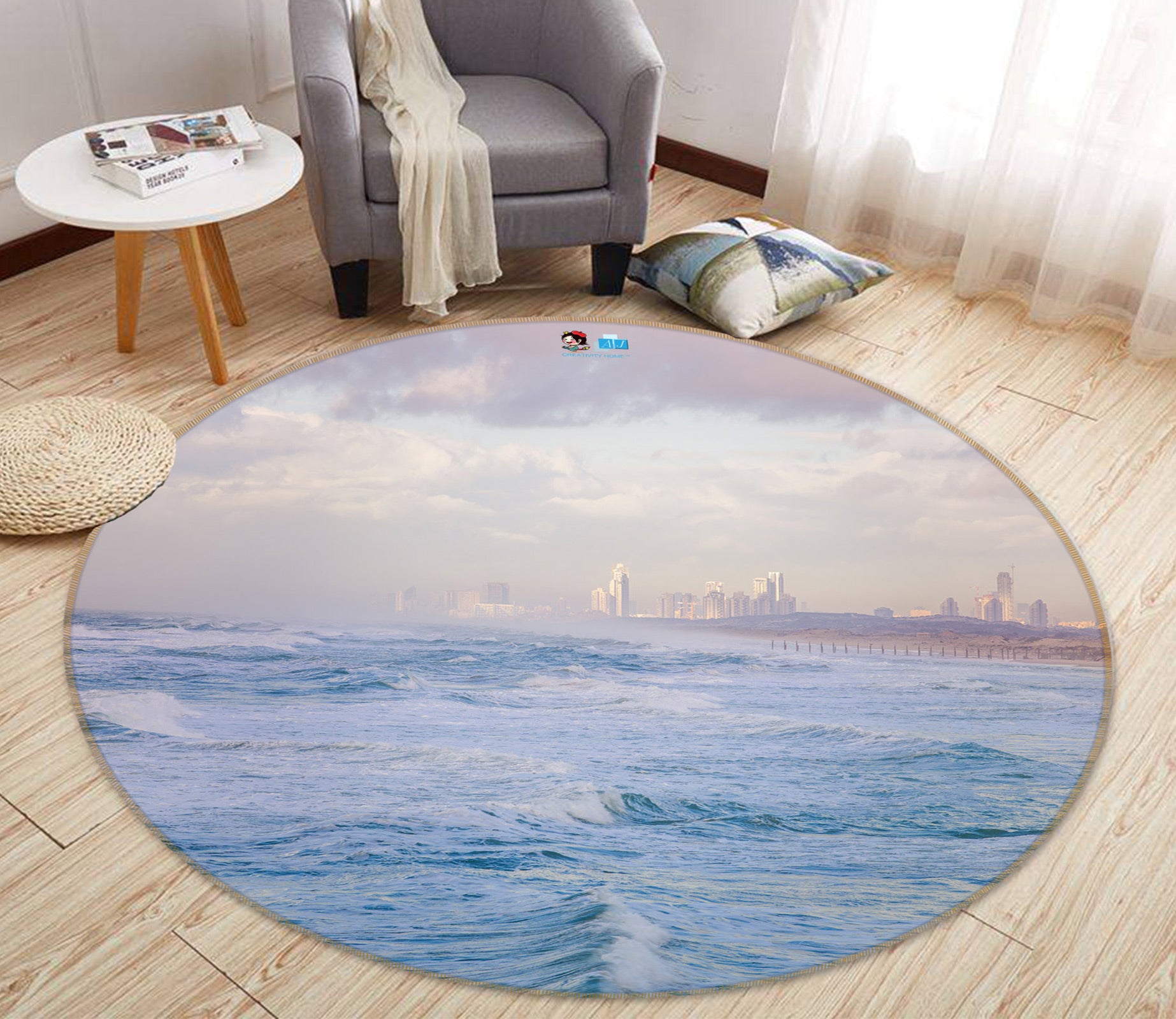 3D Sea Waves 7528 Assaf Frank Rug Round Non Slip Rug Mat