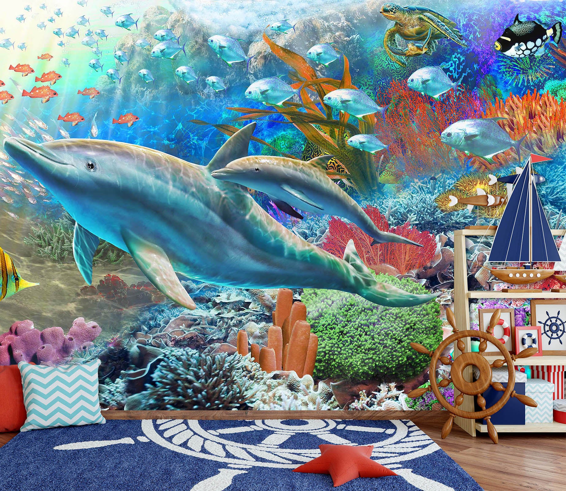 3D Happy Dolphin 1413 Adrian Chesterman Wall Mural Wall Murals