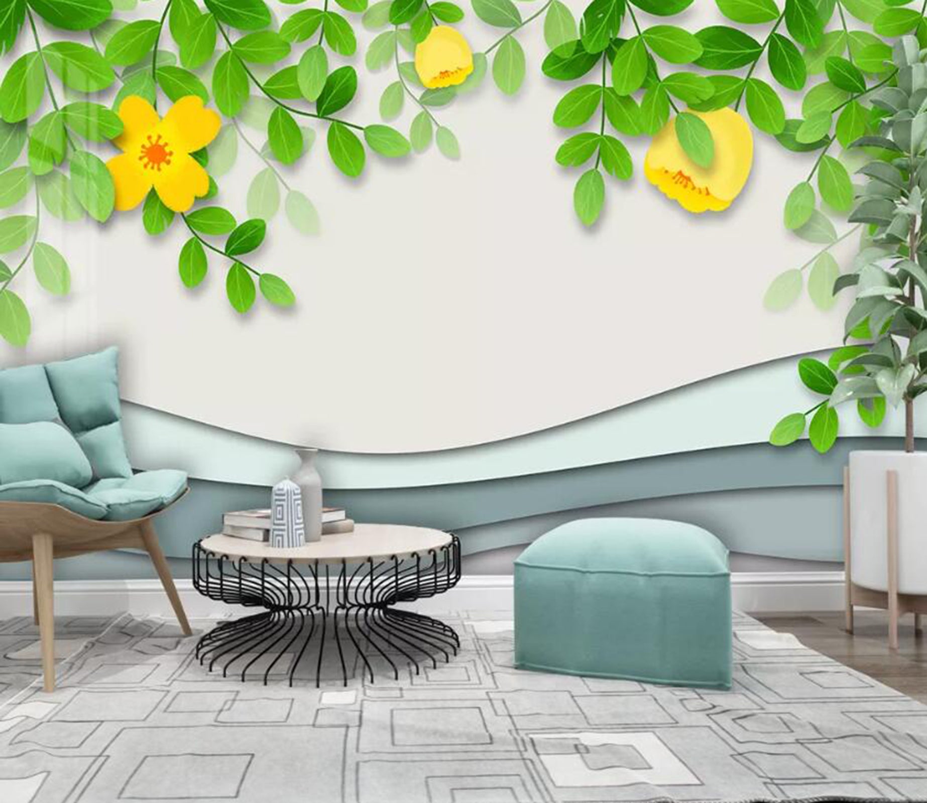3D Leaves Flower WC96 Wall Murals Wallpaper AJ Wallpaper 2 
