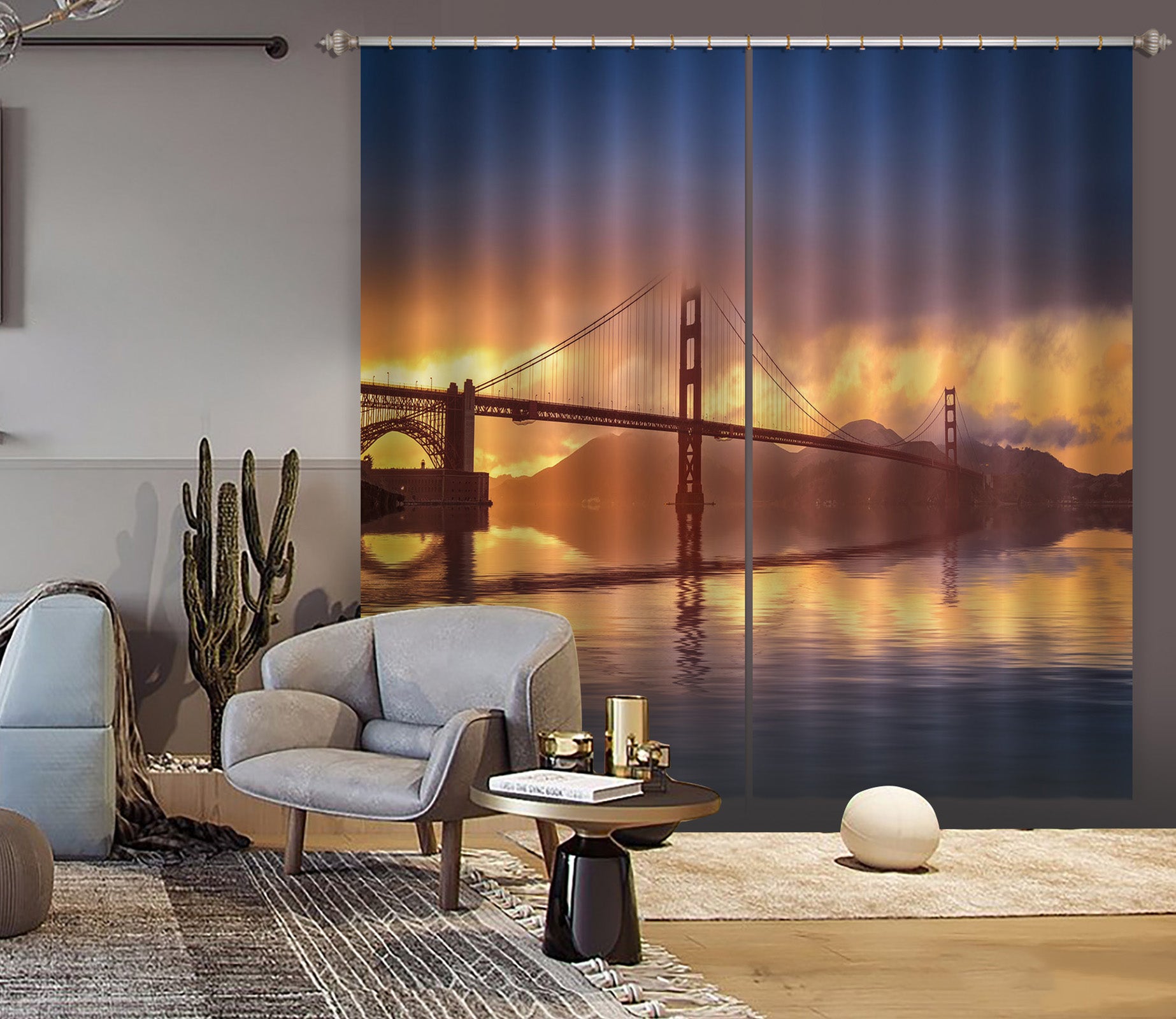 3D Dusk Bridge 171 Marco Carmassi Curtain Curtains Drapes