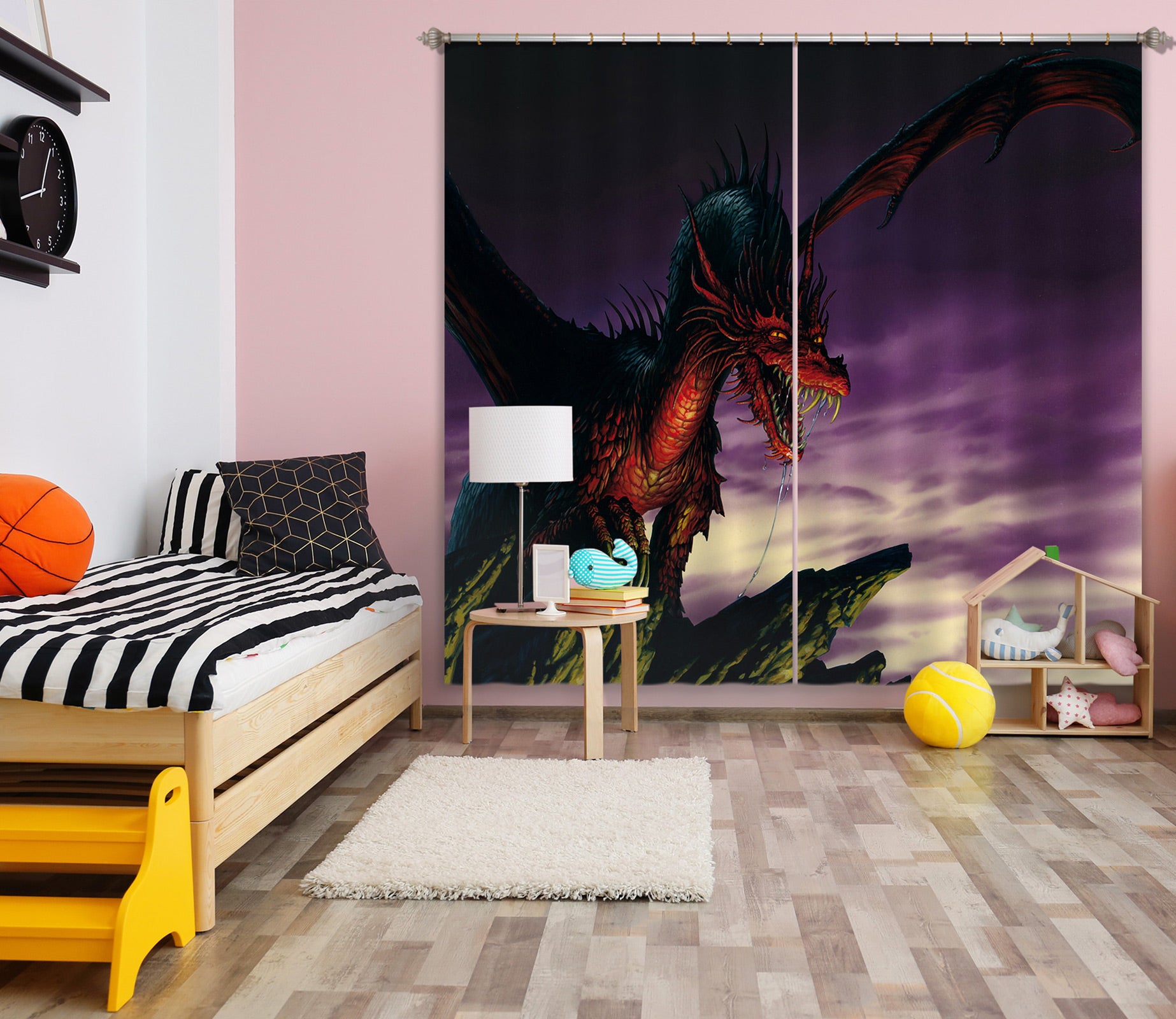 3D Red Big Dragon 7171 Ciruelo Curtain Curtains Drapes