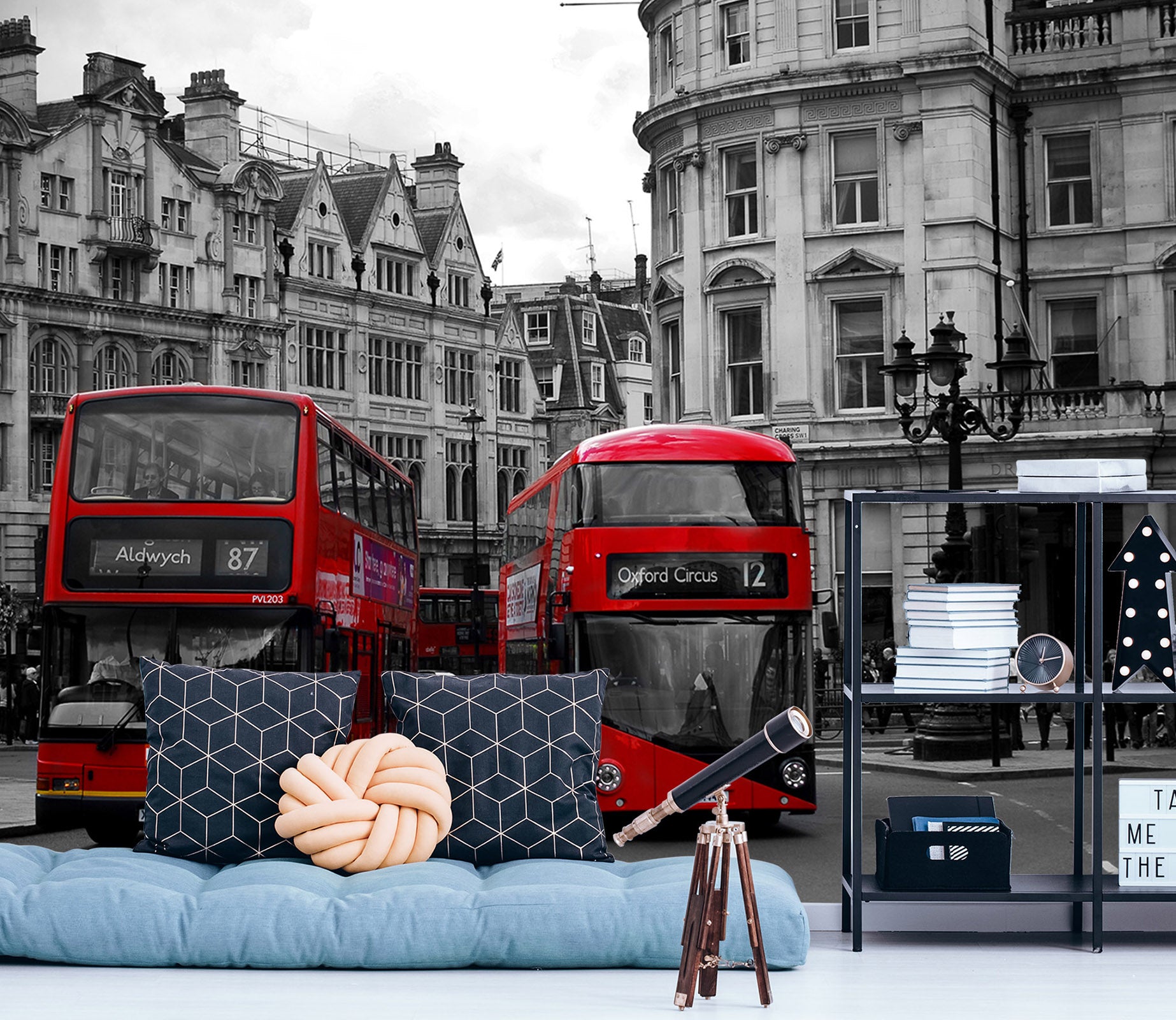 3D Red Bus City 176 Vehicle Wall Murals