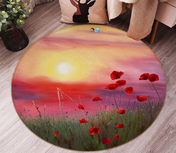 3D Grass Flowers Sunshine 9748 Marina Zotova Rug Round Non Slip Rug Mat