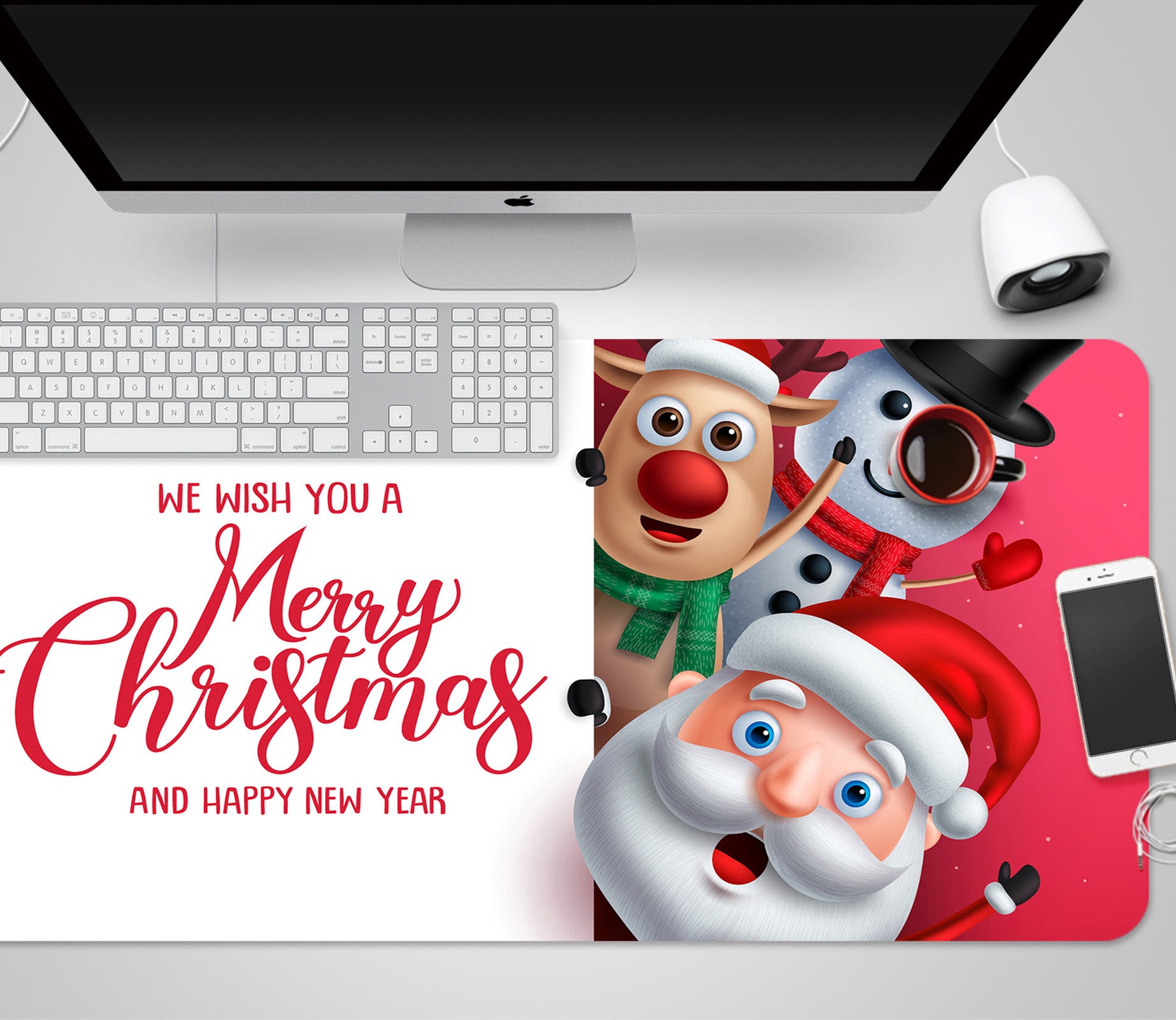 3D Santa Snowman Deer 53217 Christmas Desk Mat Xmas