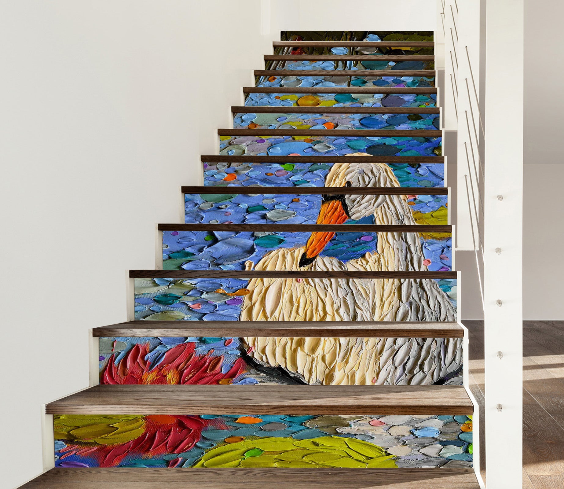 3D Swan Lake Oil Painting 96158 Dena Tollefson Stair Risers