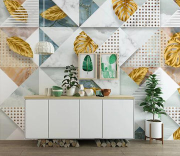 3D Golden Feather Leaves WC1773 Wall Murals