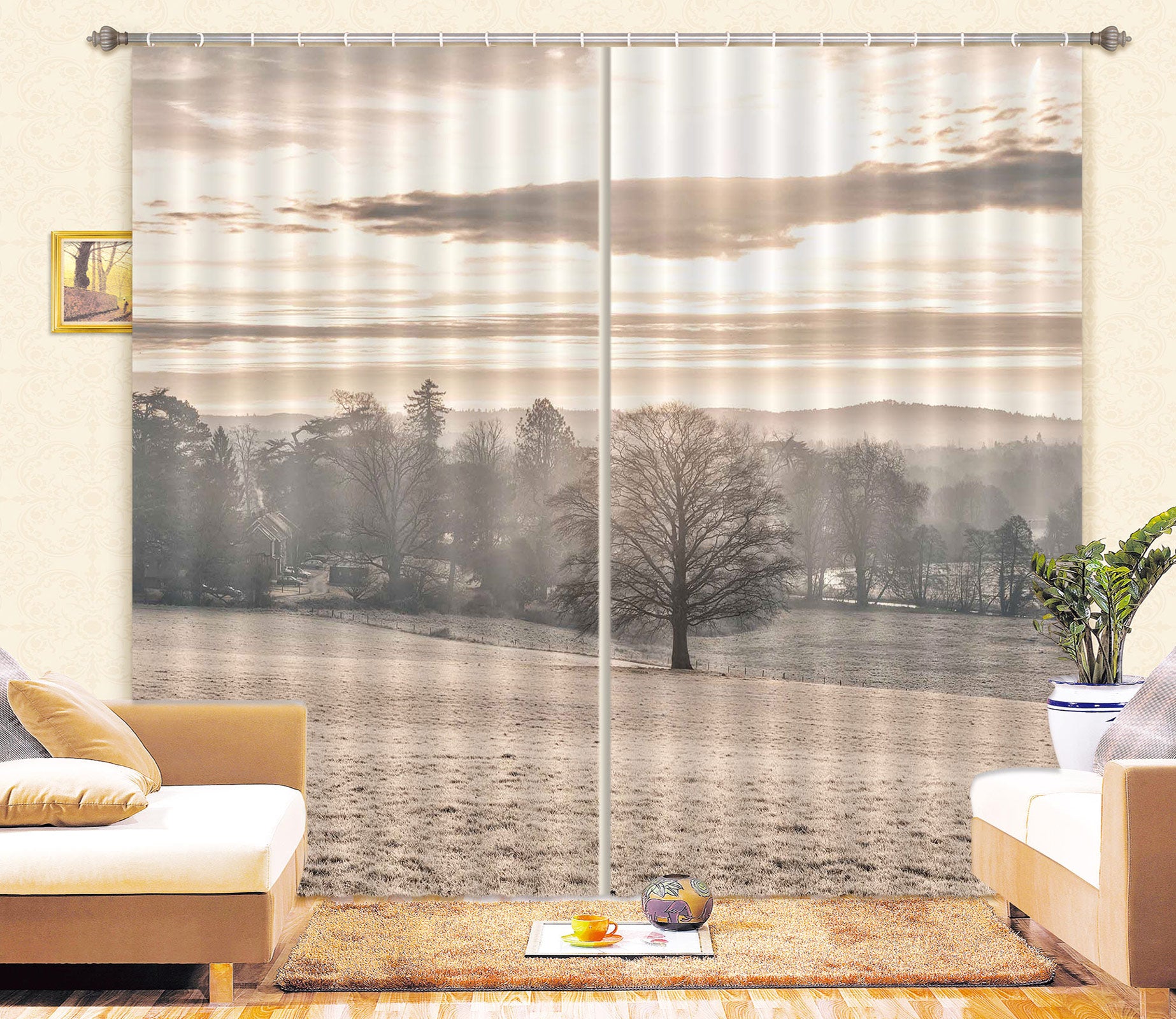 3D Grassland Lonely Tree 089 Assaf Frank Curtain Curtains Drapes