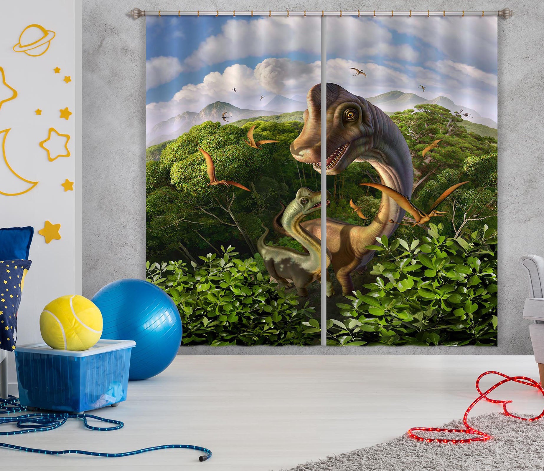 3D Brachiosaurus 041 Jerry LoFaro Curtain Curtains Drapes