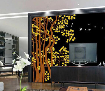 3D Yellow Tree Bird WC700 Wall Murals