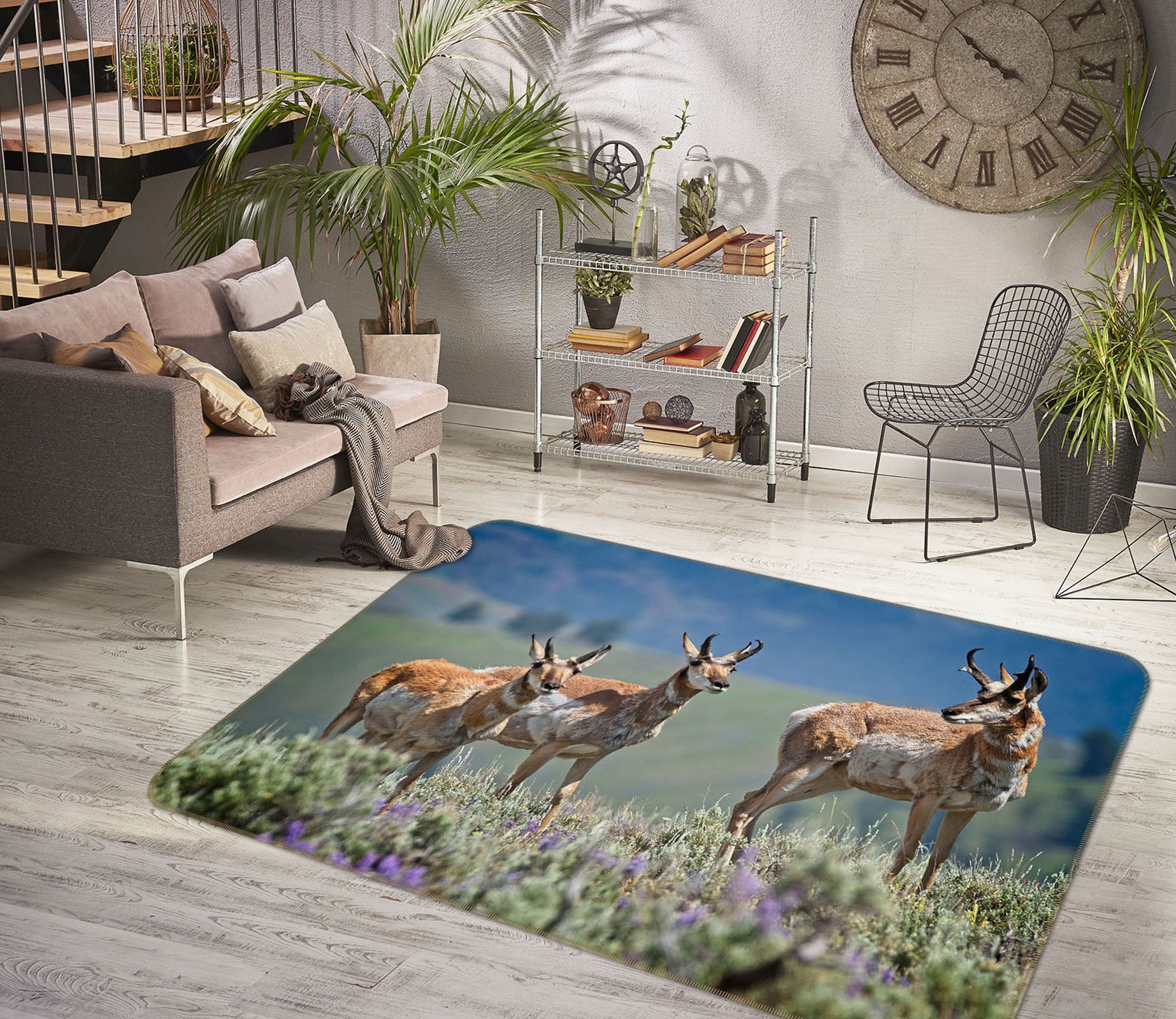 3D Pronghorn Antelope 1101 Kathy Barefield Rug Non Slip Rug Mat